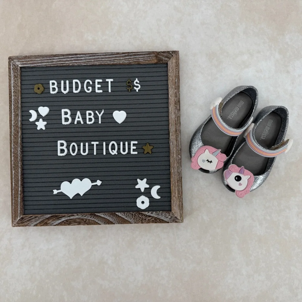 Mini Melissa Silver Glitter Unicorn Mary Jane Shoes with Pink Accents